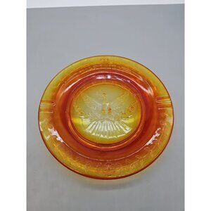 Antique LE Smith Red Amberlina Patriotic Art Glass Ashtray 9”